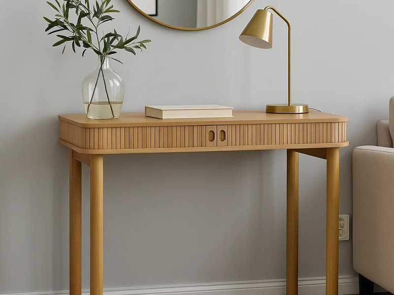 Biurko Ligna 100 cm z półką lamelowe, Oak lacquered
