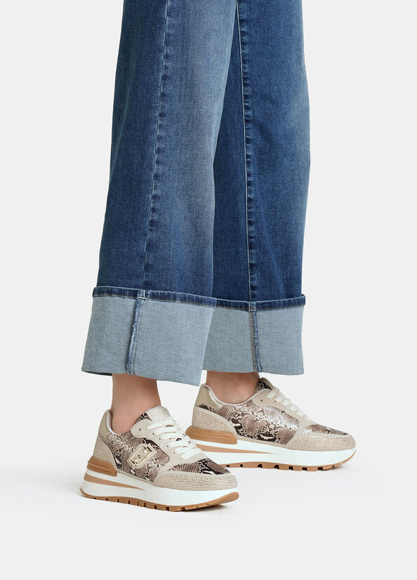 Sneakers in pitone con strass