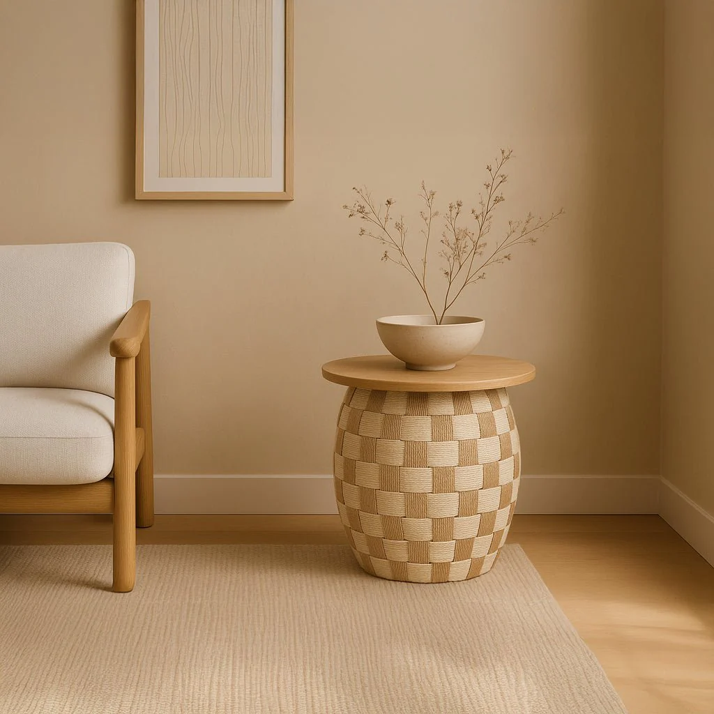 Mesa de Apoio Madeira e Corda 60x60x46 VEREDA