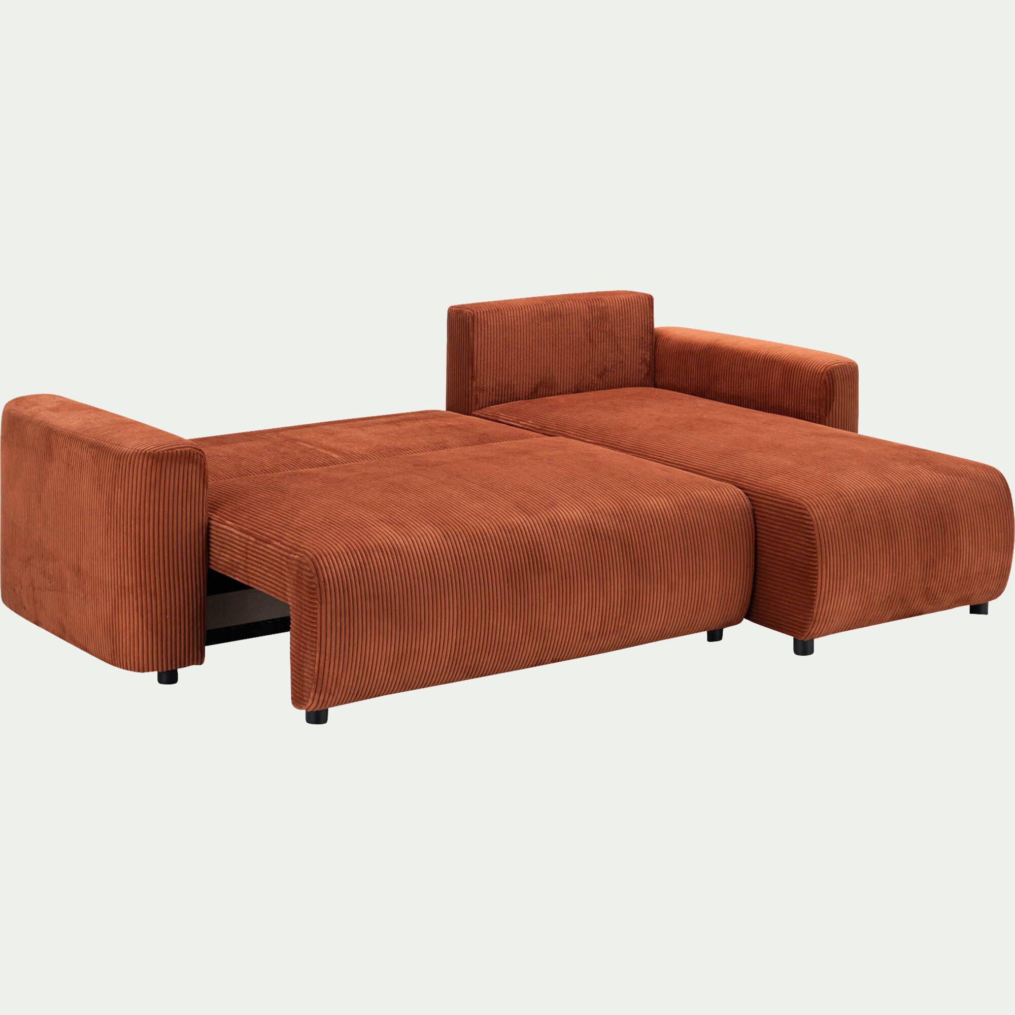 LUDI - Canapé convertible à angle réversible en velours côtelé - brun rustrel