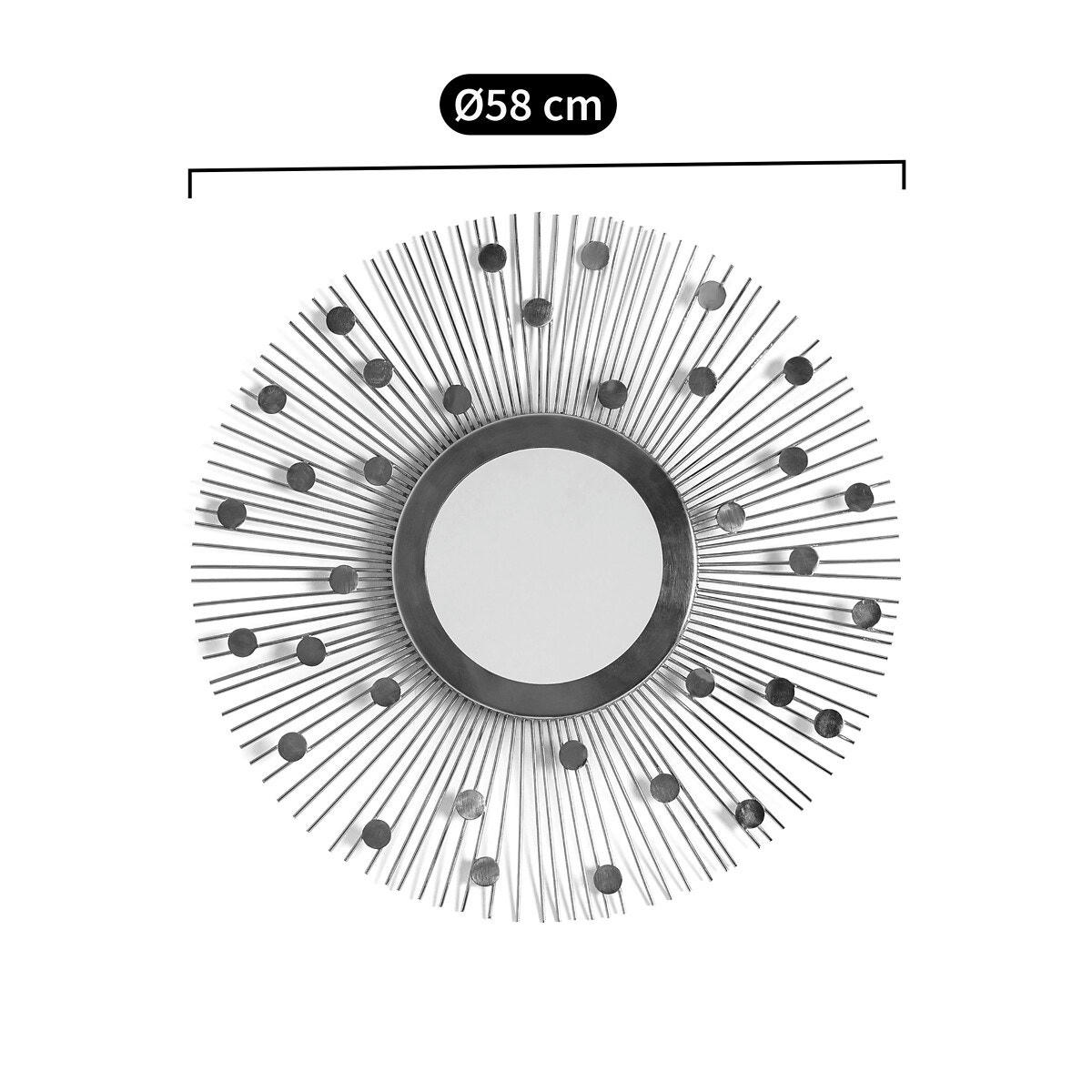 Miroir rond en métal fer Ø58 cm, Soleil