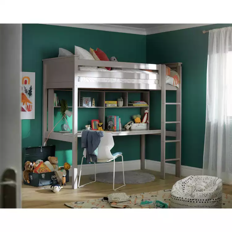 Habitat Brooklyn High Sleeper Bed, Desk & Shelf - Grey