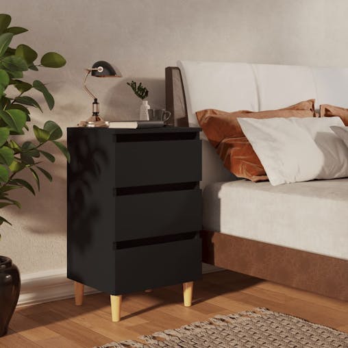 NNEVL Bed Cabinets with Solid Wood Legs 2 pcs Black 40x35x69 cm