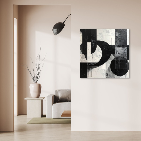 Obraz do salonu sypialni biura loftu, Czarno biała geometryczna 20x20