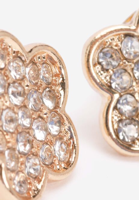 Womens Gold Diamante Pave Flower Earrings