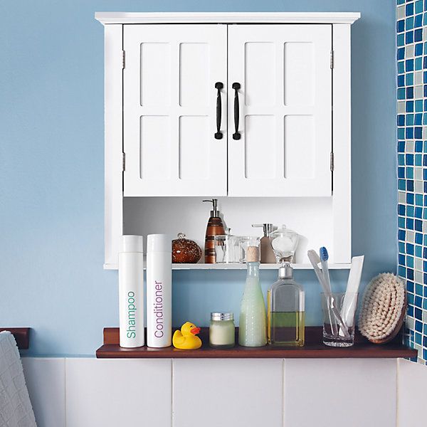 Armoire haute murale de salle de bain ou WC 2 portes 2 étagères niche dim. 60 x 20 x 58 cm blanc