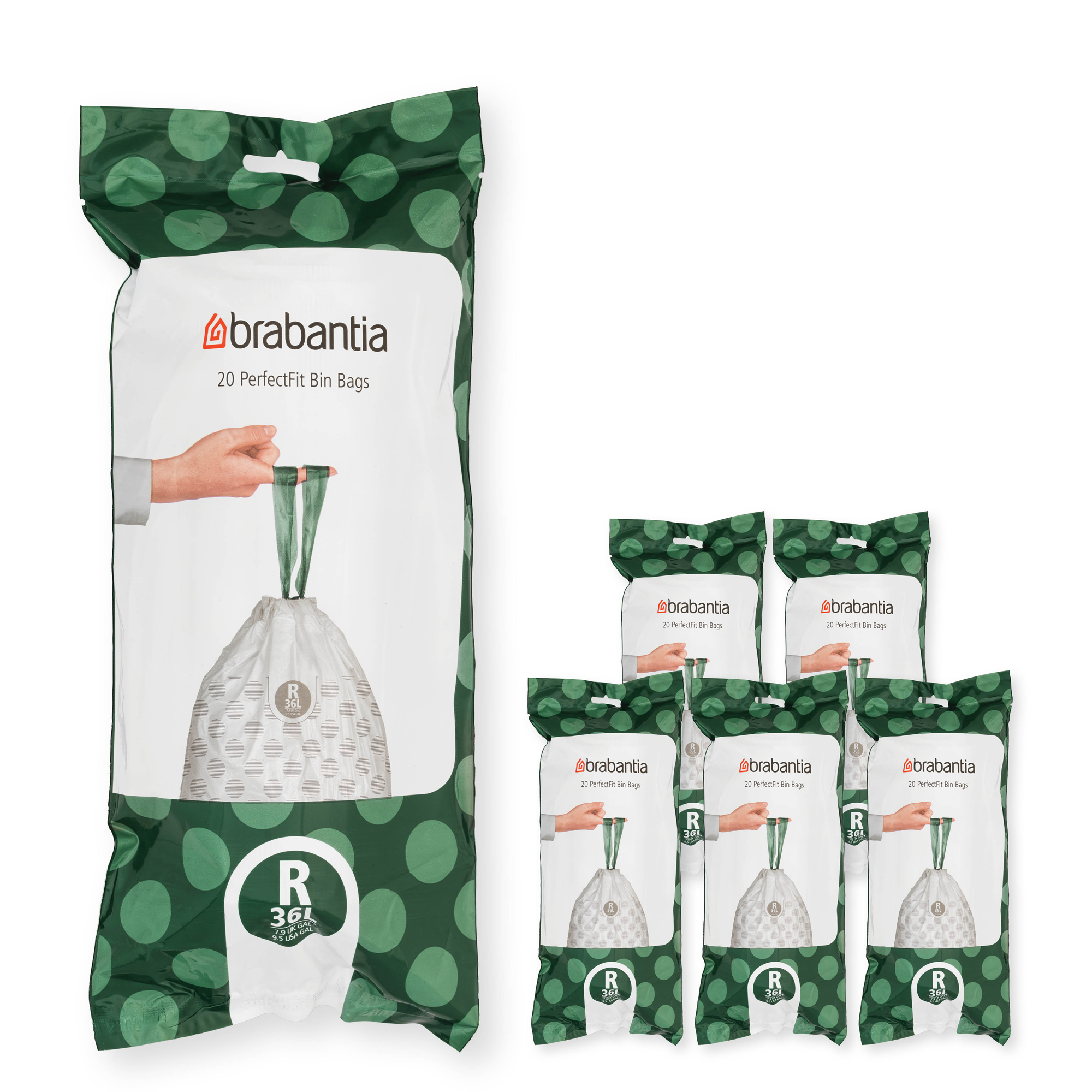 Brabantia PerfectFit afvalzak met trekbandsluiting, code R, 36 liter, 20 stuks/rol - White