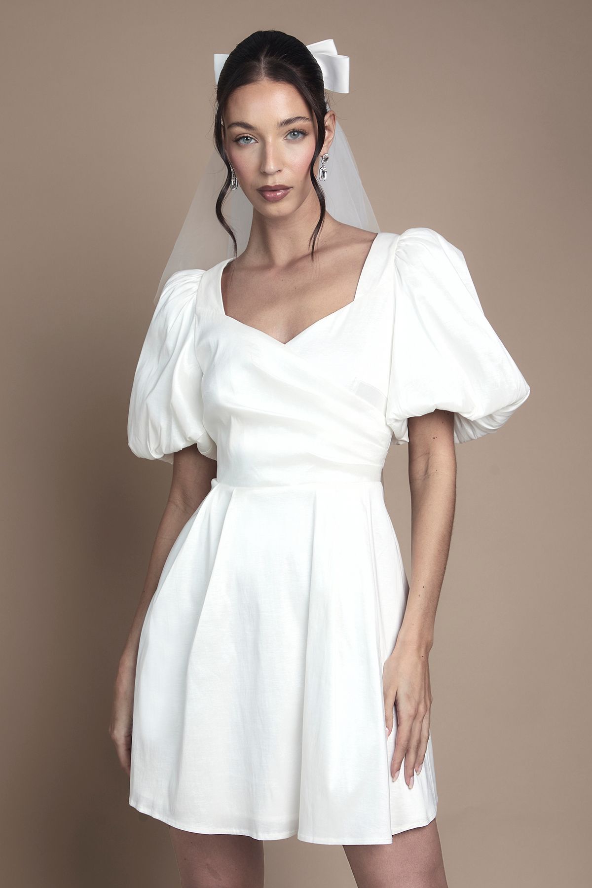 Coast Puff Sleeve Mini Dress Wedding Dress With Tie Back