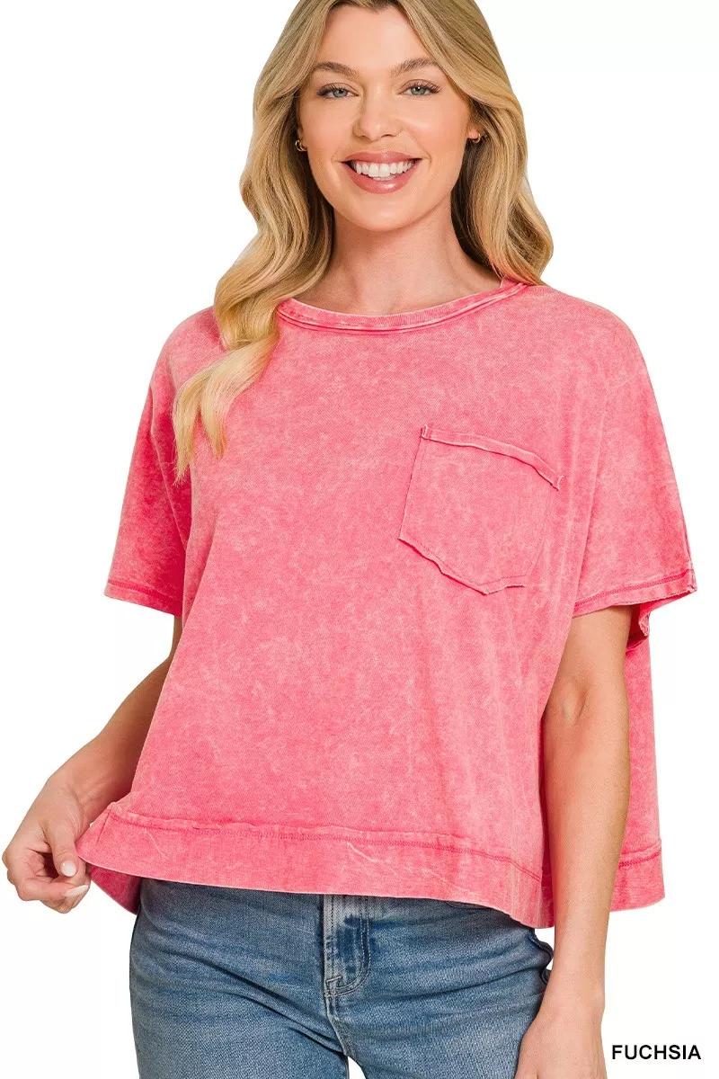 Acid Washed Round Neck Short Sleeve Oversized T-Shirt