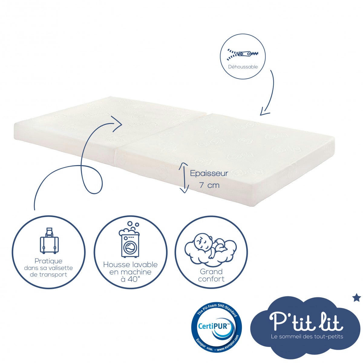 VOYAGE - Matelas bébé pliant déhoussable 60x120x7
