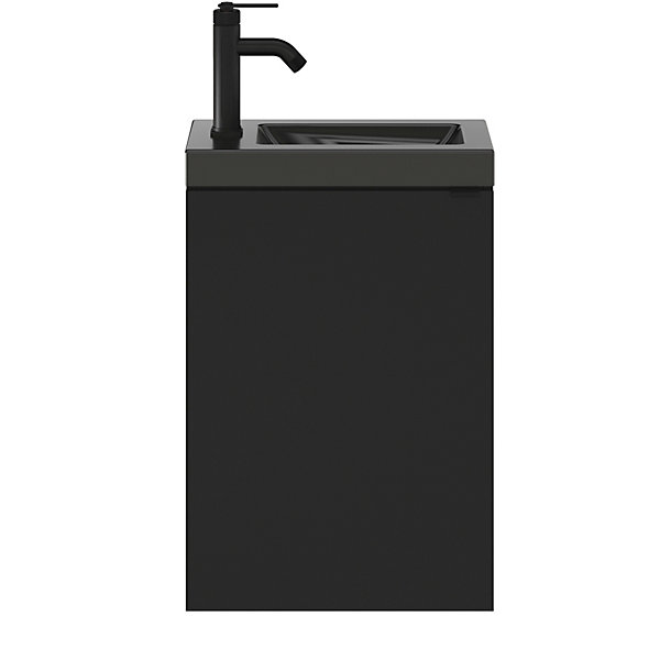 Meuble lave-mains suspendu noir mat l.44 cm Imandra   plan vasque noir céramique Nira, GoodHome