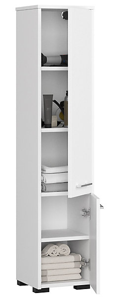 Colonne salle de bains AKORD FIN Blanche 30 cm 2 portes façade Blanche 5 étagères 30x30x140 cm