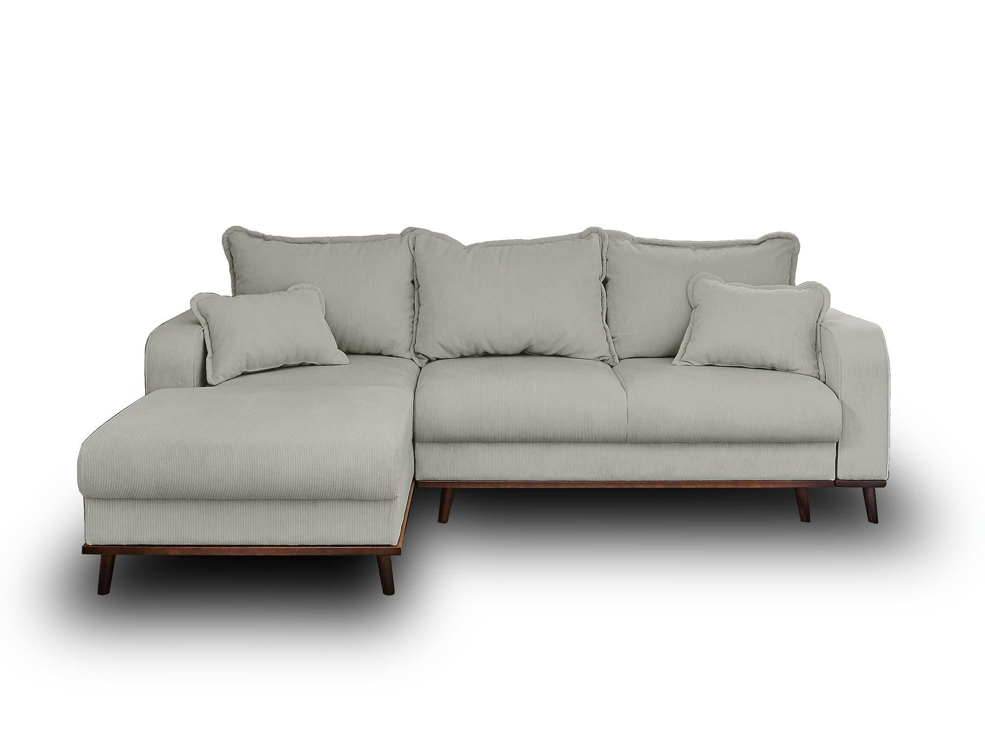 BILLIE - Canapé d'angle gauche convertible 4 places en velours côtelé gris