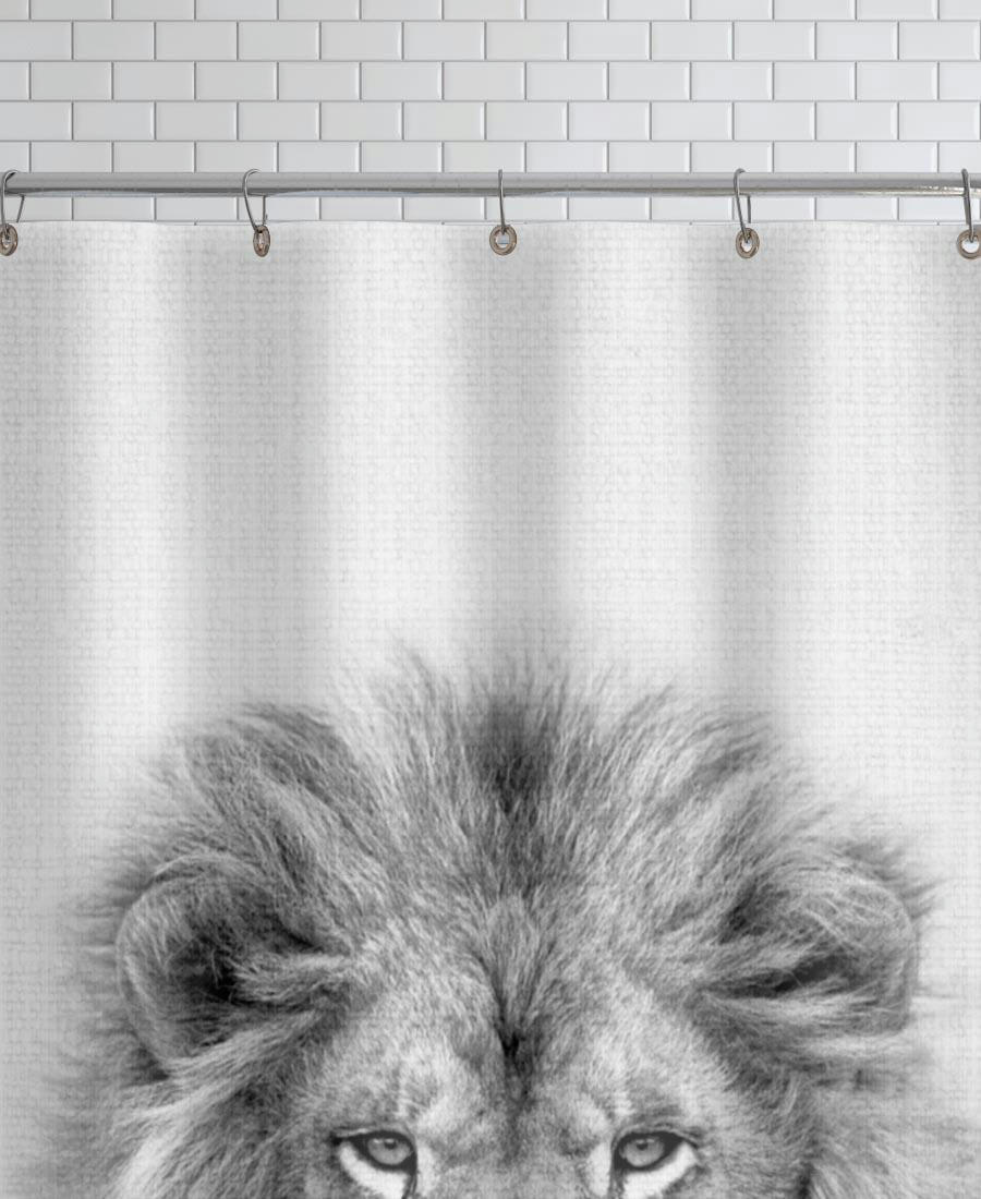 LION - Rideau de douche en polyester en blanc & gris 150x200