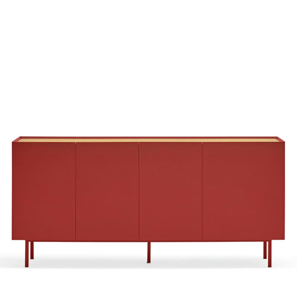 ARISTA - Buffet en bois 4 portes 3 tiroirs L165cm rouge