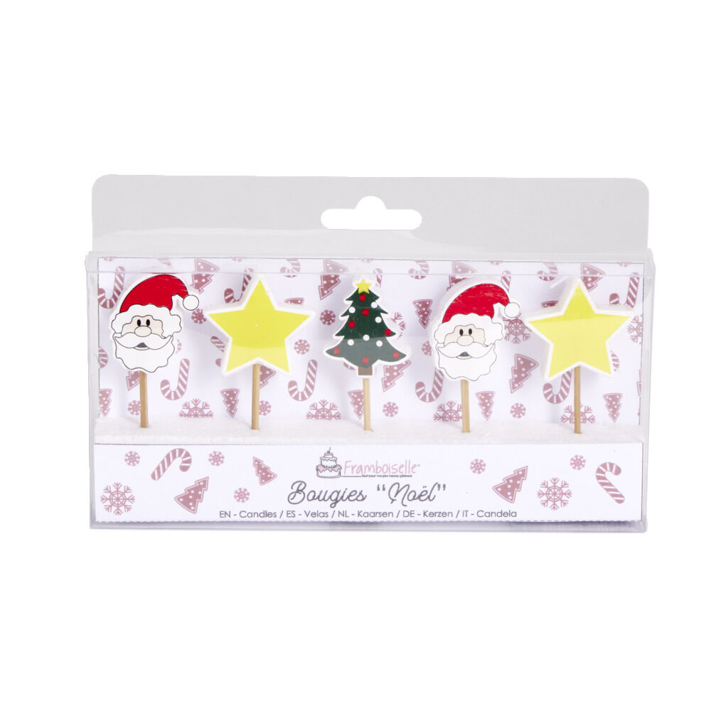 Lot de 5 bougies de No&euml;l pour gâteau