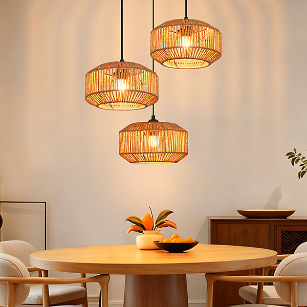 Nettlife Suspension rotin 25 Suspension vintage pour table à manger, avec douille E27 (ampoule non incluse)