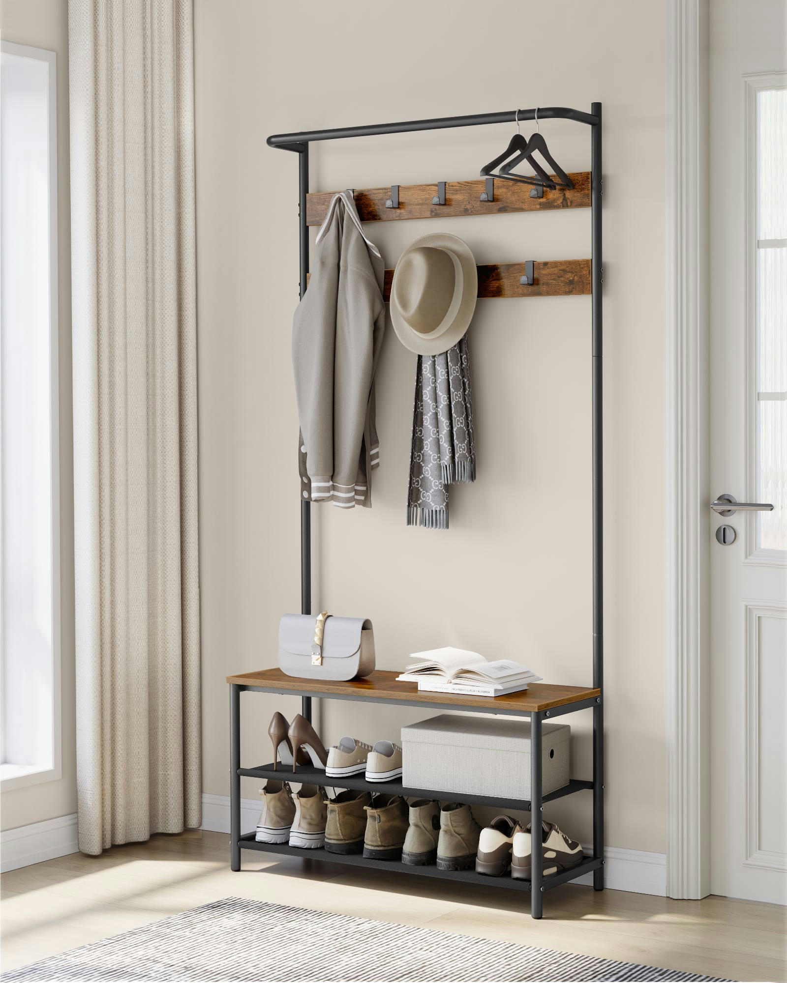 - Meuble d'entrée 32,2 x 84 x 180 cm effet bois marron rustique