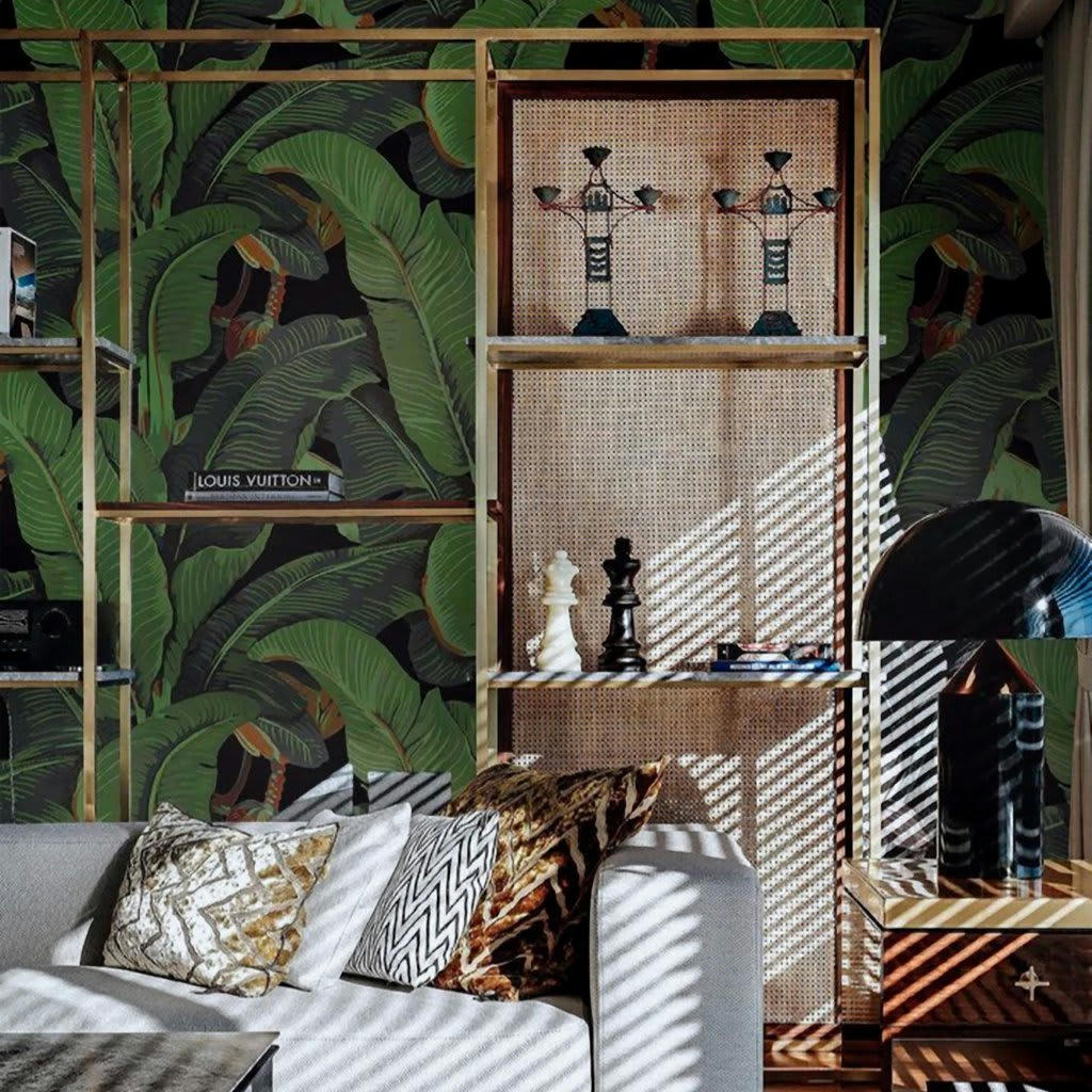 TROPICALI - Papier Peint Noir Feuilles de Bananier 250x200 cm