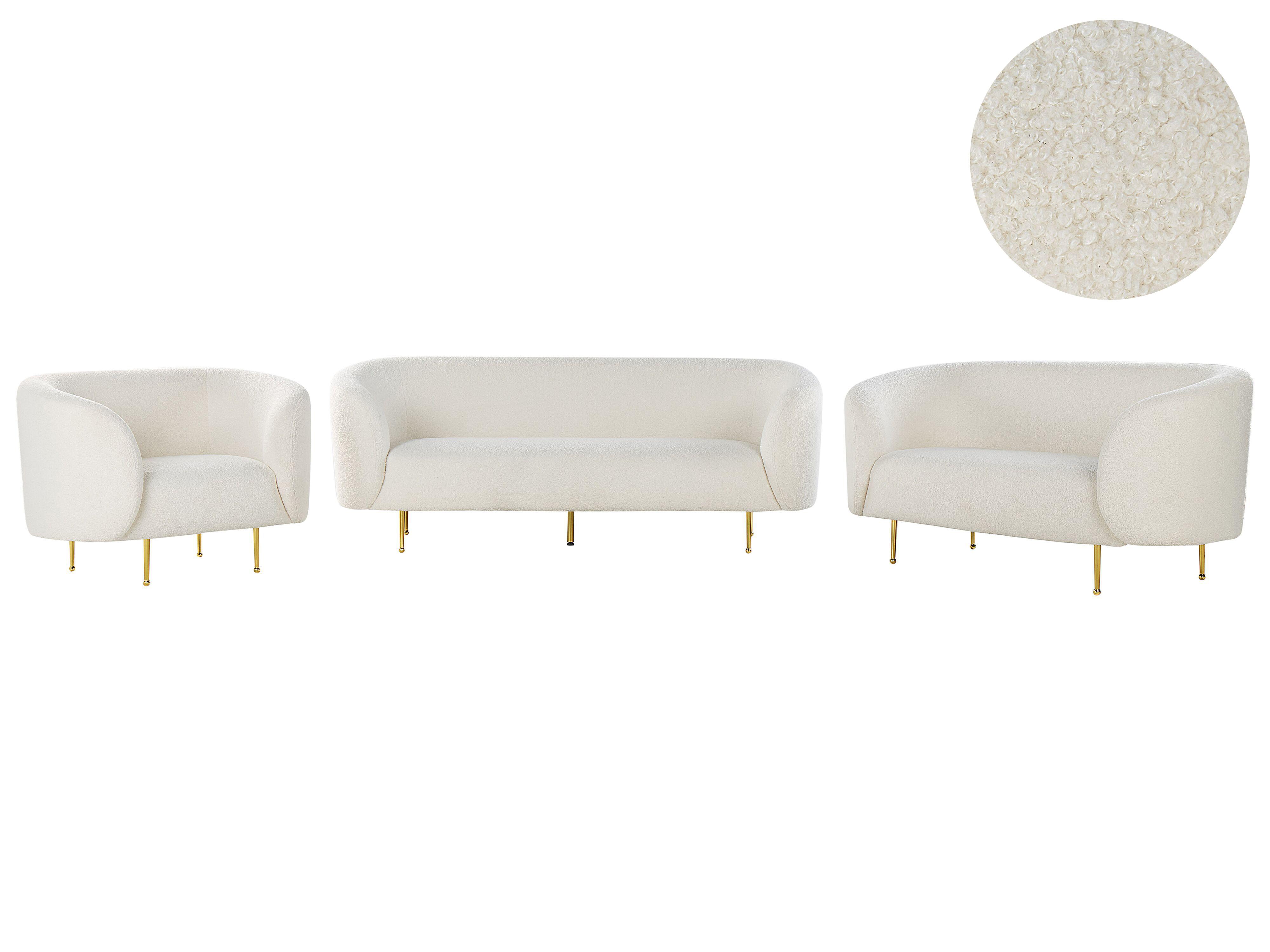 Living Room Set 6 Seater LOEN Boucle White