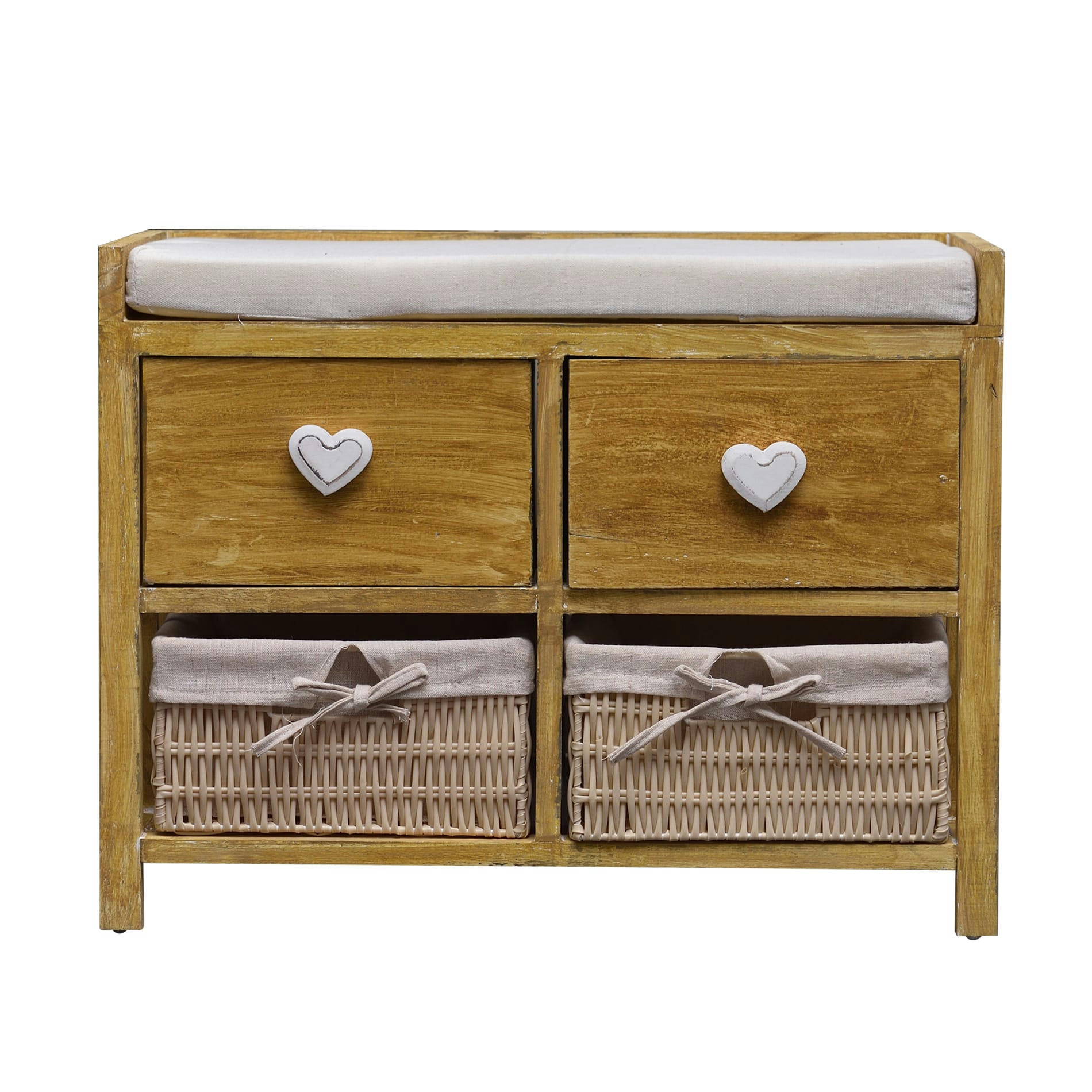 SWEET TIME - Banc de rangement  2 tiroirs et 2 paniers en bois de paulownia marron