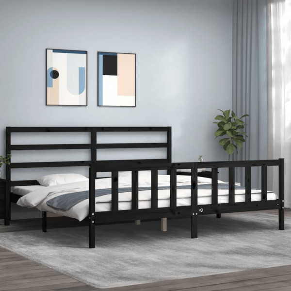 Rama łóżka z wezgłowiem czarna 200x200 cm lite drewno