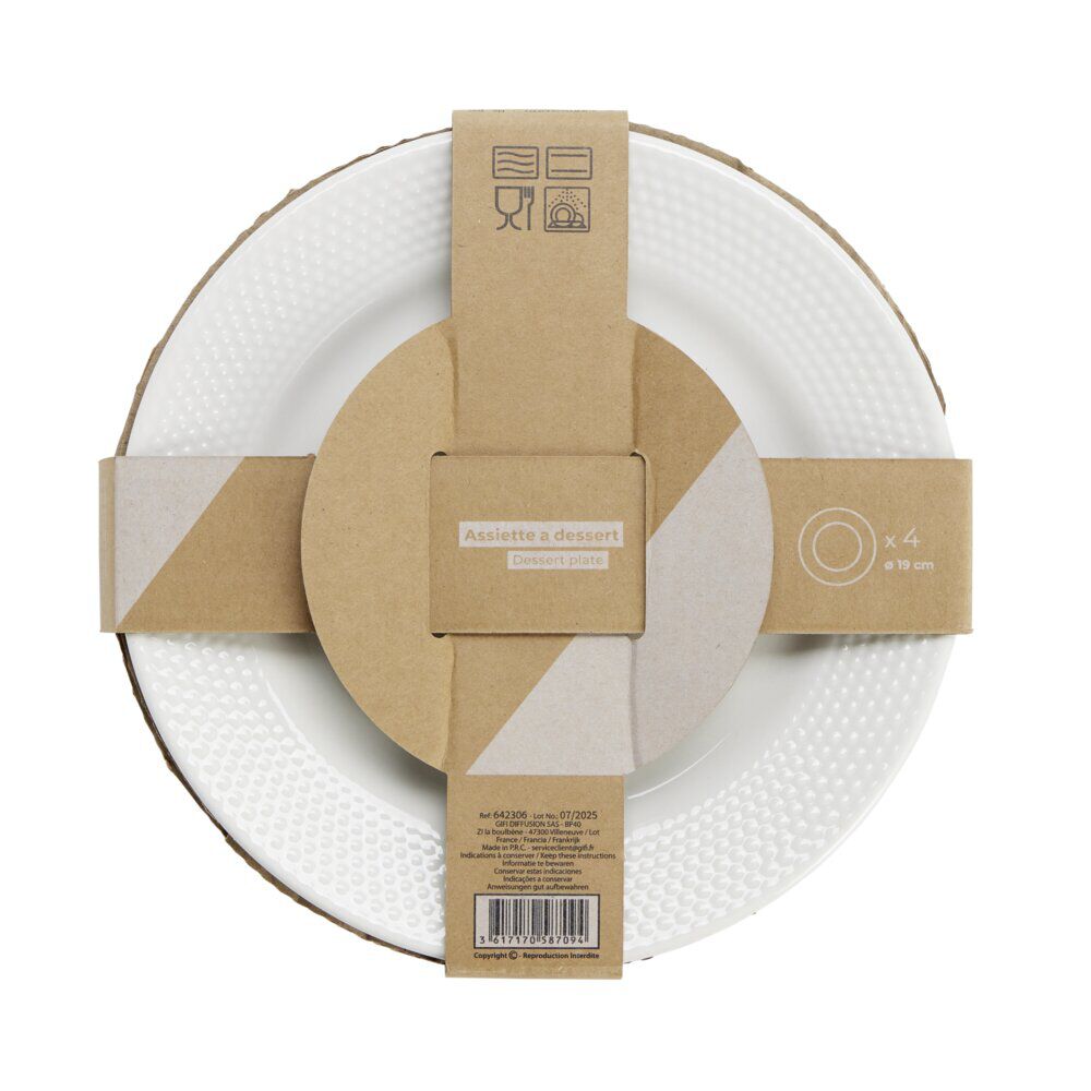 Assiette à dessert x4 porcelaine blanche Ø20cm