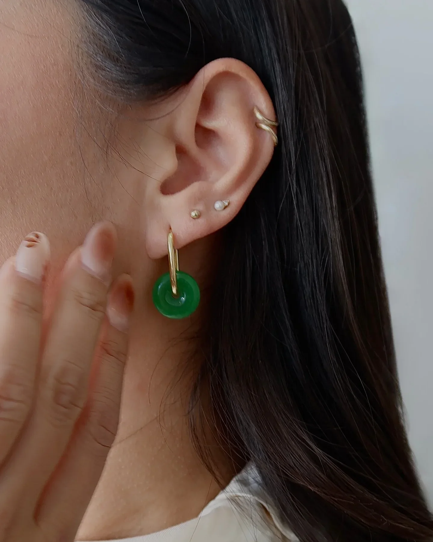 Willow — Green Jade Stone Hoop Earrings
