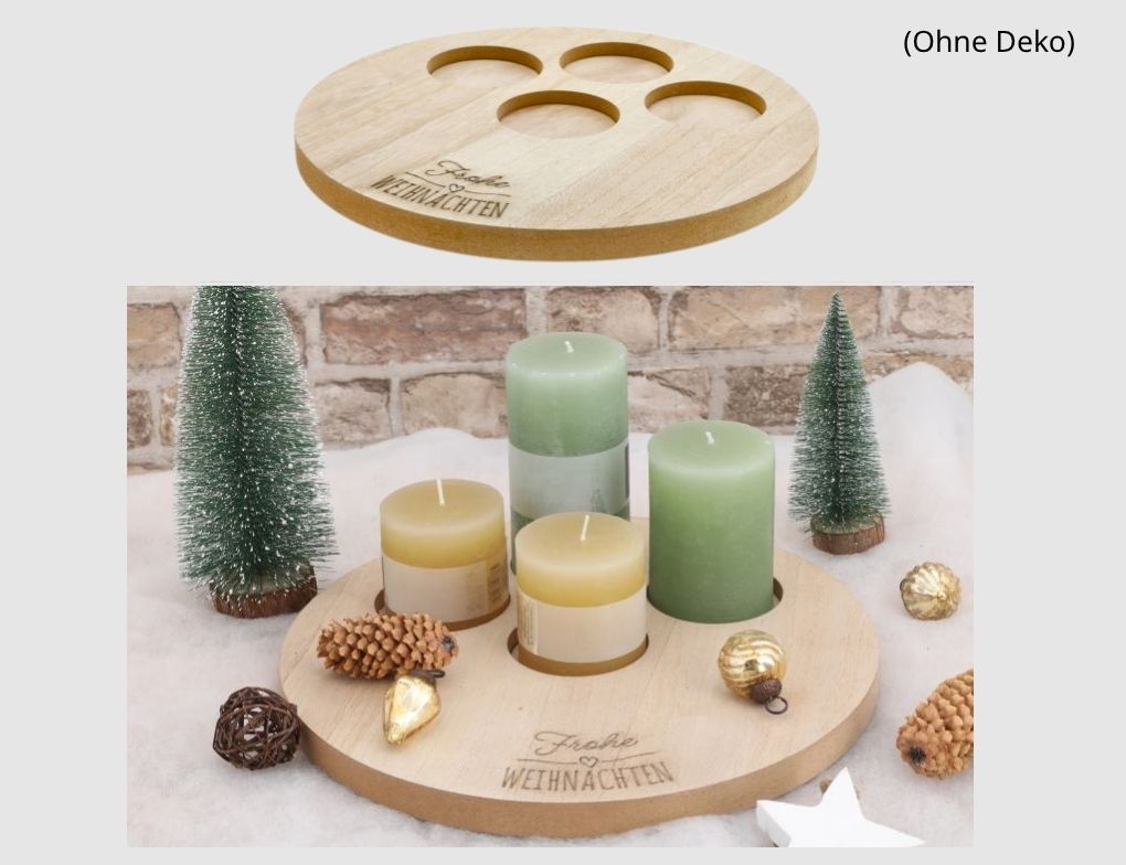 Kerzenteller Holz für 4 Kerzen Natur