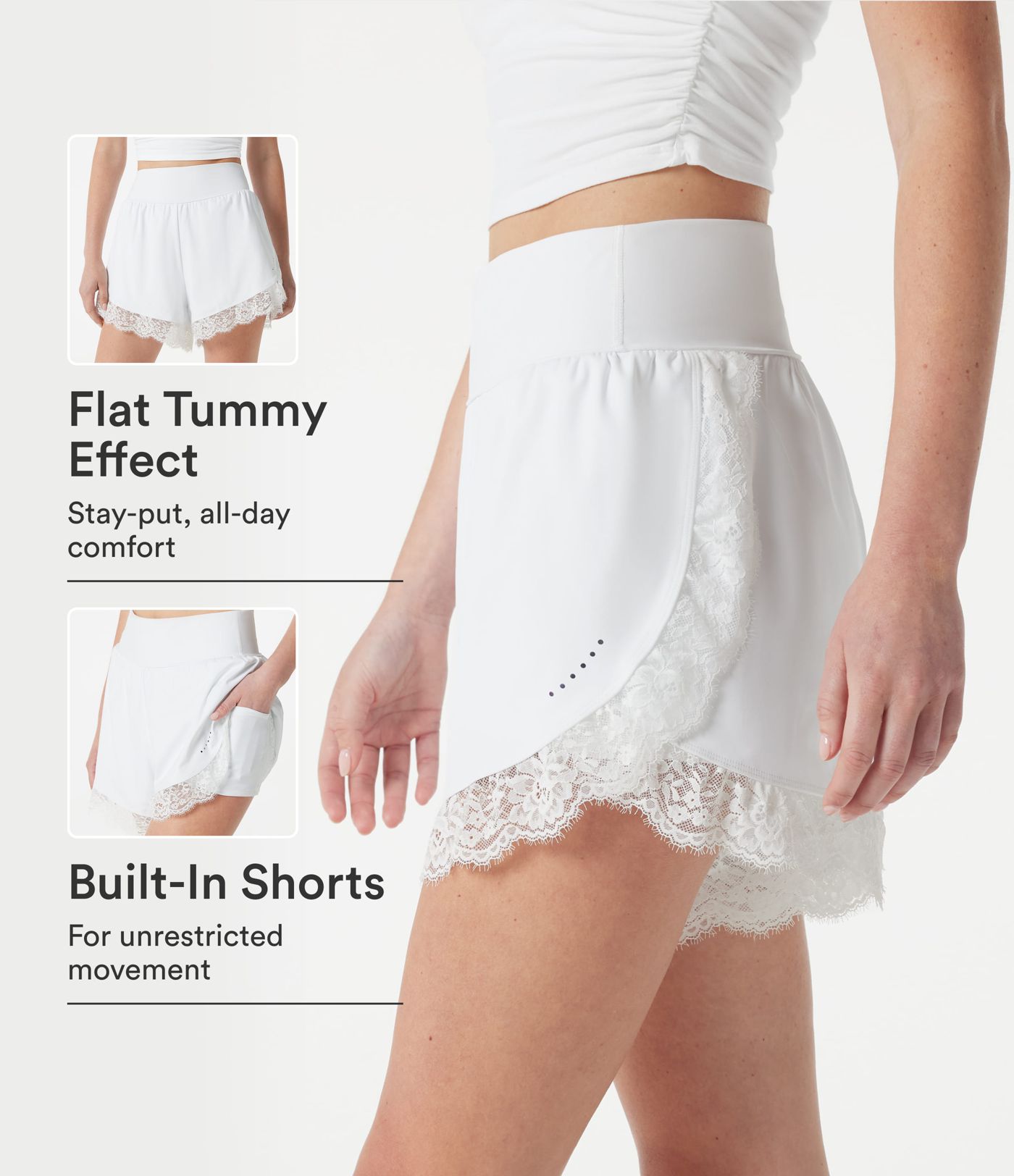 Short de running 2-en-1 SoftlyZero™ Airy taille haute gainant 7,5 cm à effet frais InstantCool avec ourlet en dentelle et poches, protection solaire UPF50