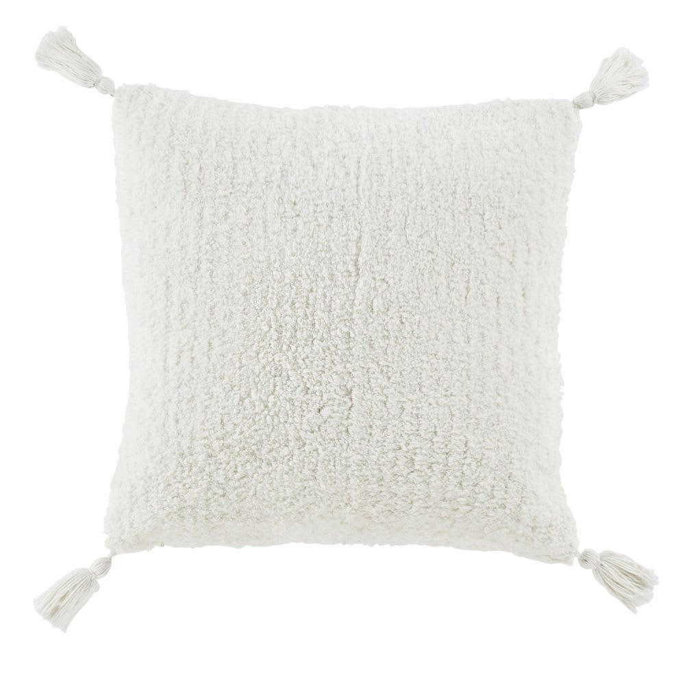 AZERZOU - Coussin en coton tufté blanc, bleu et violet aubergine 45x45