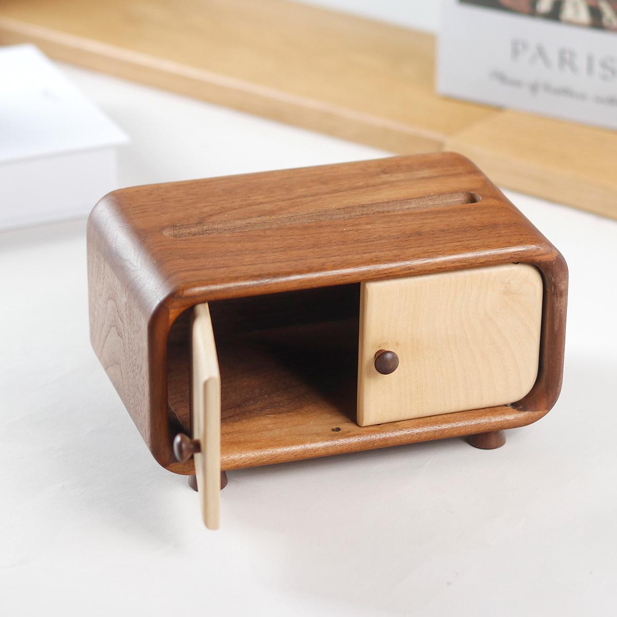Mini Wooden Tissue Box, Handmade Creative Cabinet-design Tissue Box Cover for Small Packs, Housewarming gift, Japandi Wooden Home Decor