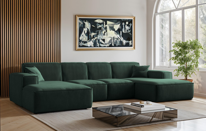 Sofa w kształcie litery U Siena, Narożnik Tkanina Salvador Zielony