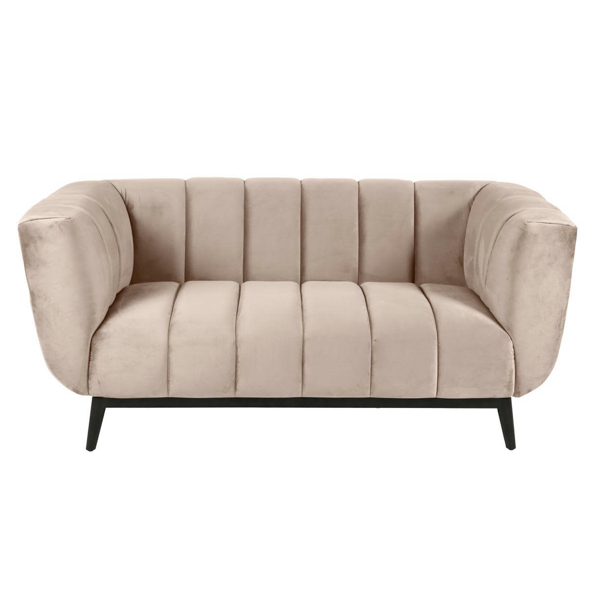 AMARO - Canapé velours 2 places beige capitonné