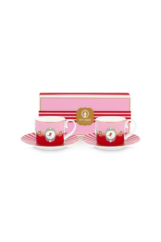 Pip Studio Kop en Schotel - Love Birds - Rood - 250ml - Set van 2