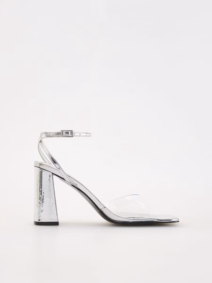 Block-Heel Metallic Sandals