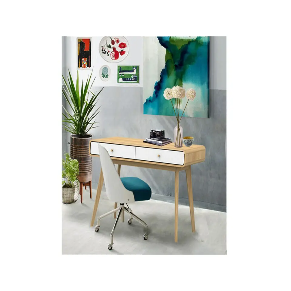 Cassie - Bureau 2-deurs in eiken en wit spaanplaat