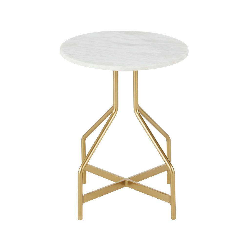 SEAN - Tabouret en métal doré et marbre blanc