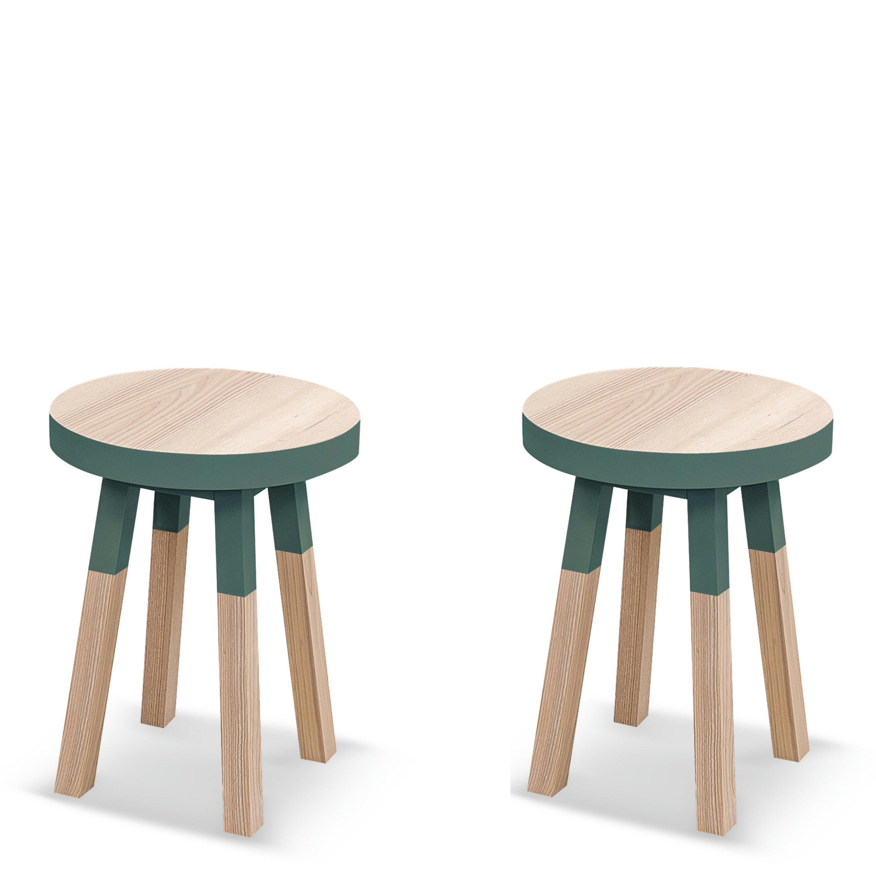 EGEE - Lot de 2 tabourets, assise diamètre 35 cm, 100% frêne massif bleu bria