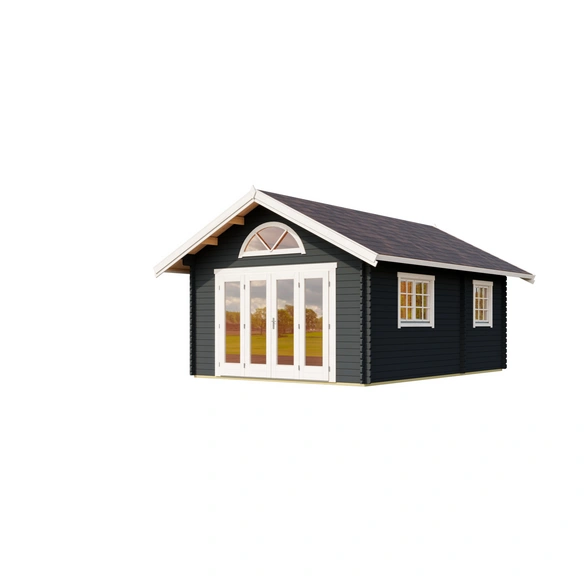 Blockbohlenhaus »Caroline«, BxHxT: 489,9 x 330,6 x 675 cm (Außenmaß inkl. Dachüberstand), grau