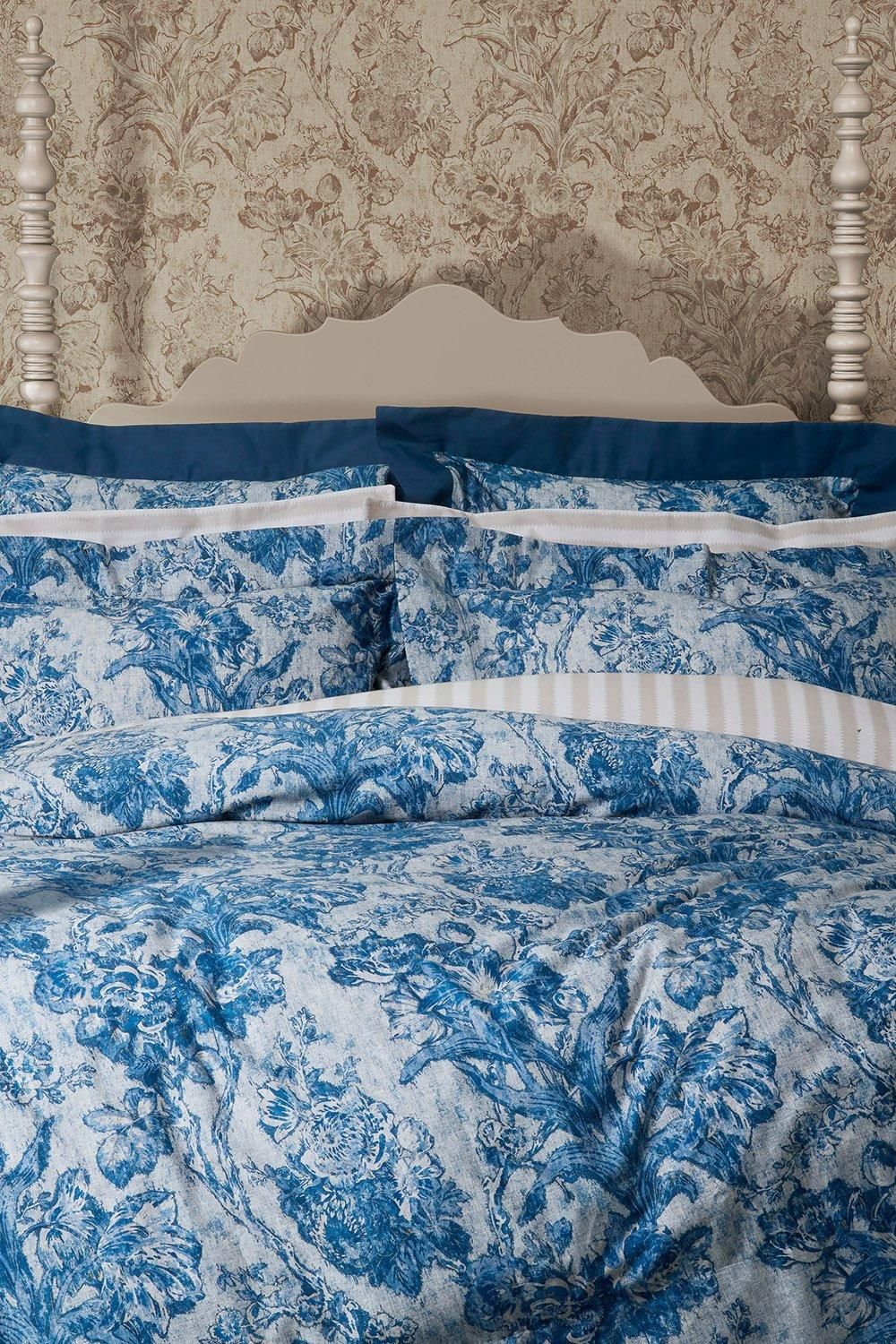 Sanderson Fringed Tulip Toile' Cotton Square Pillow Case Pair