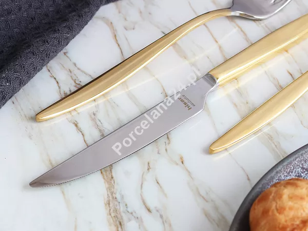 Komplet sztućców 24 cz. na 6 osób Hisar - Mercury Gold (4.0/3.0mm) złocone