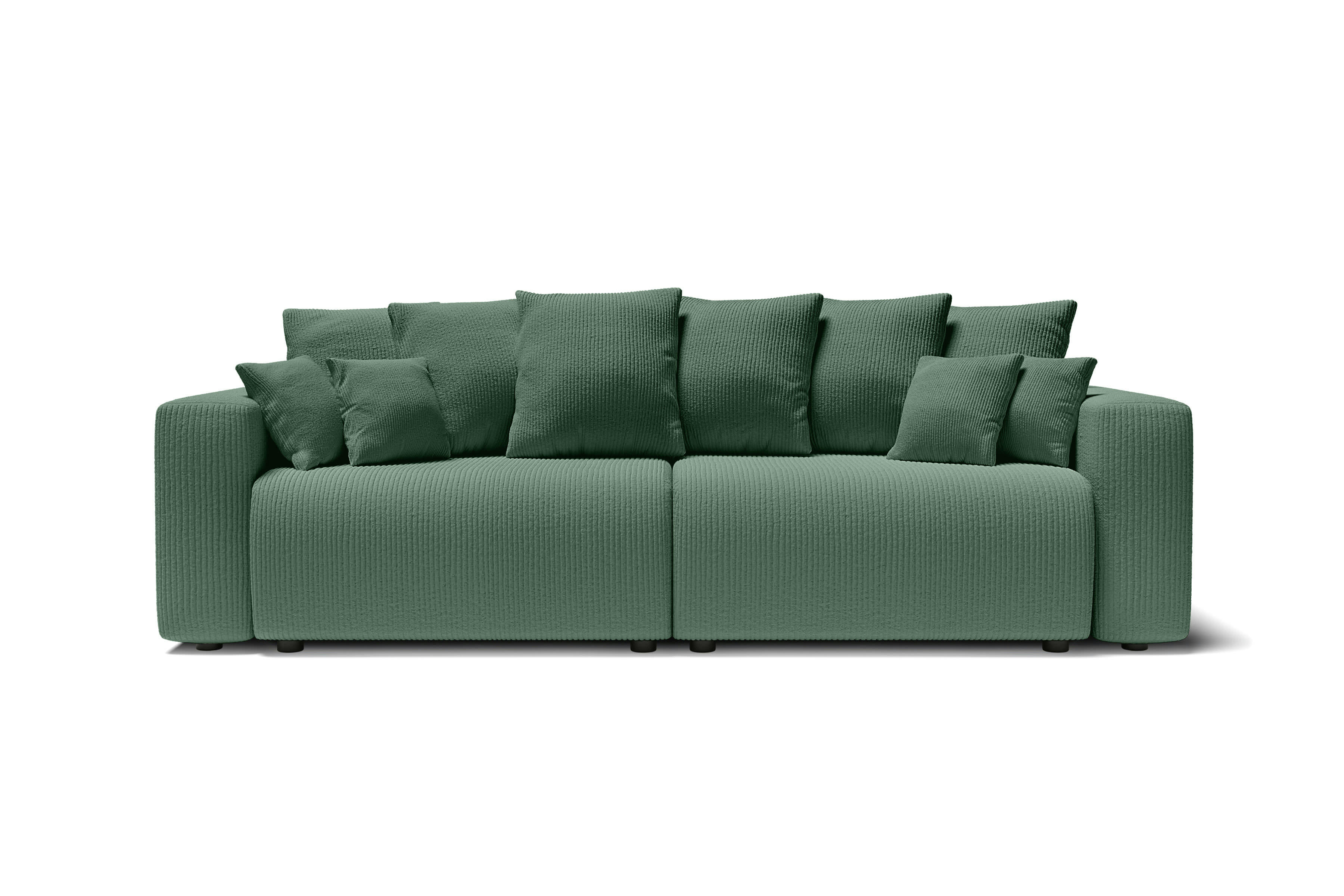 LEA - Canapé droit convertible en velours côtelé 3 places vert