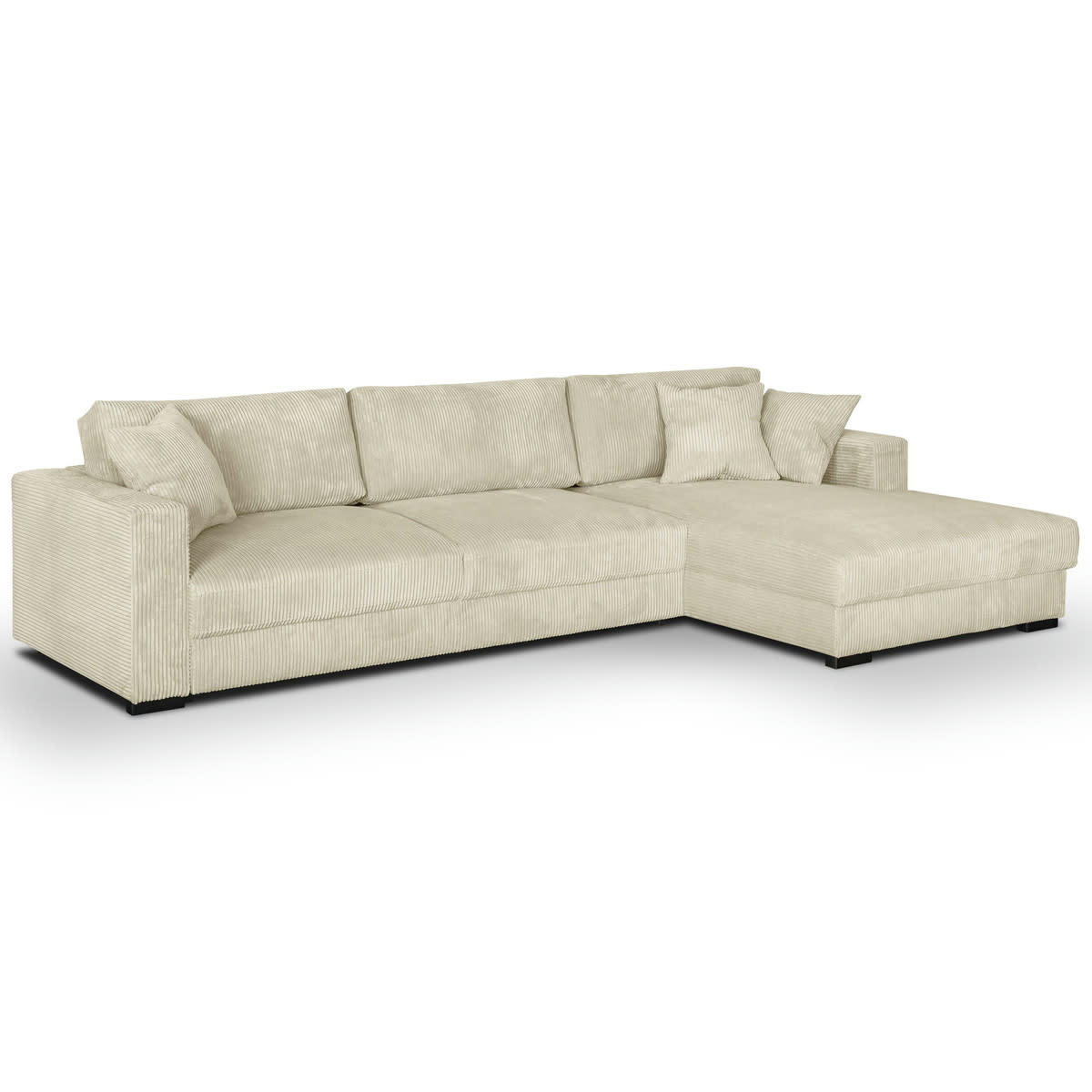 ROBIN - Canapé d'angle droit convertible 5 places côtelé beige avec coffre