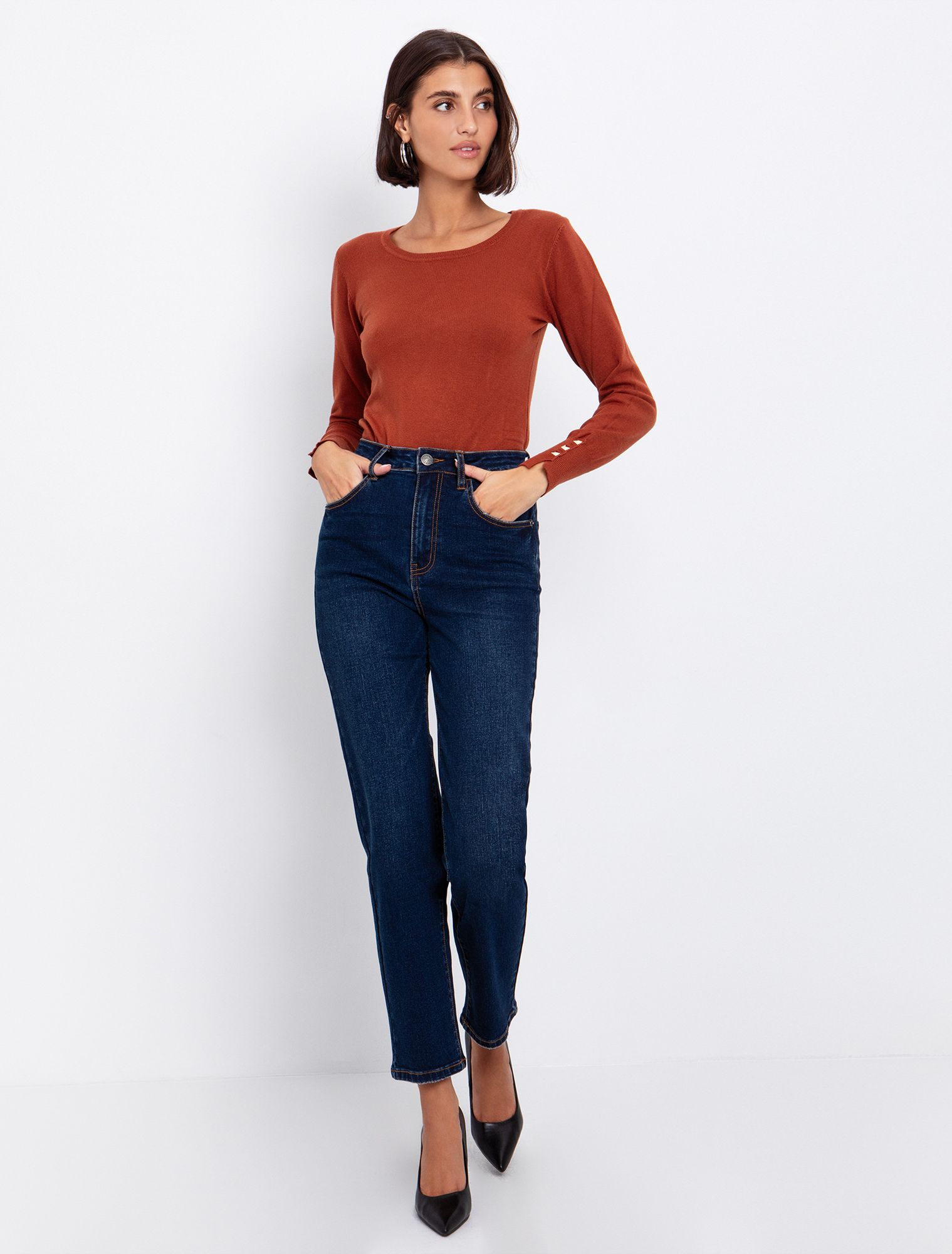 Basic πλεκτή μπλούζα στρογγυλή λαιμόκοψη