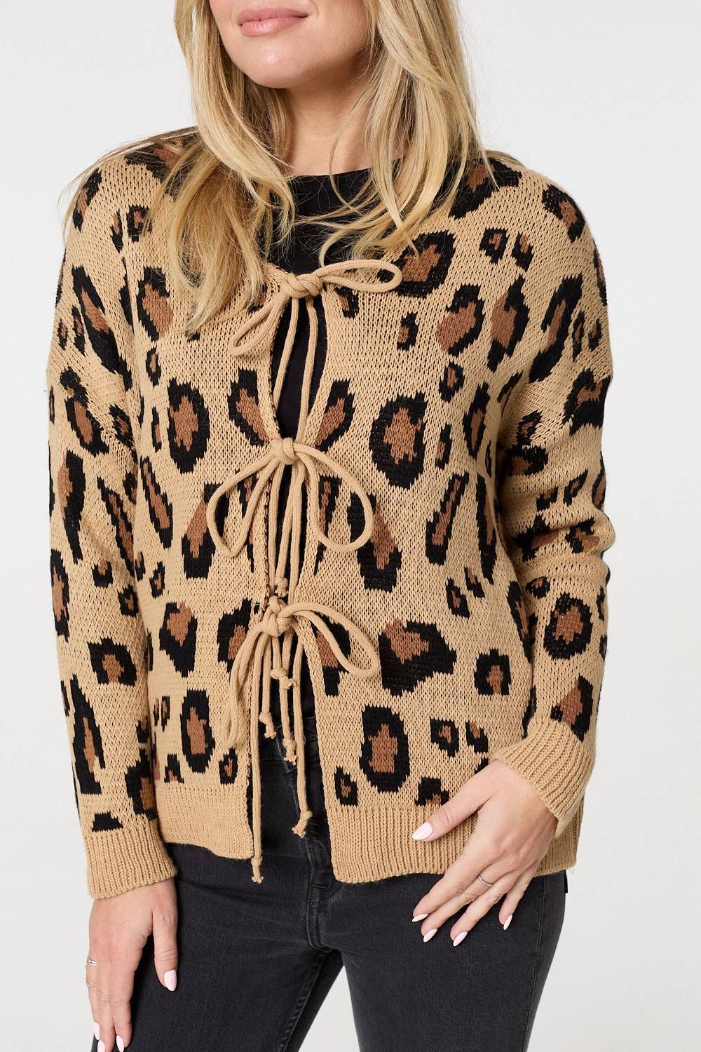 Izabel London Animal Print Tie Front Cardigan
