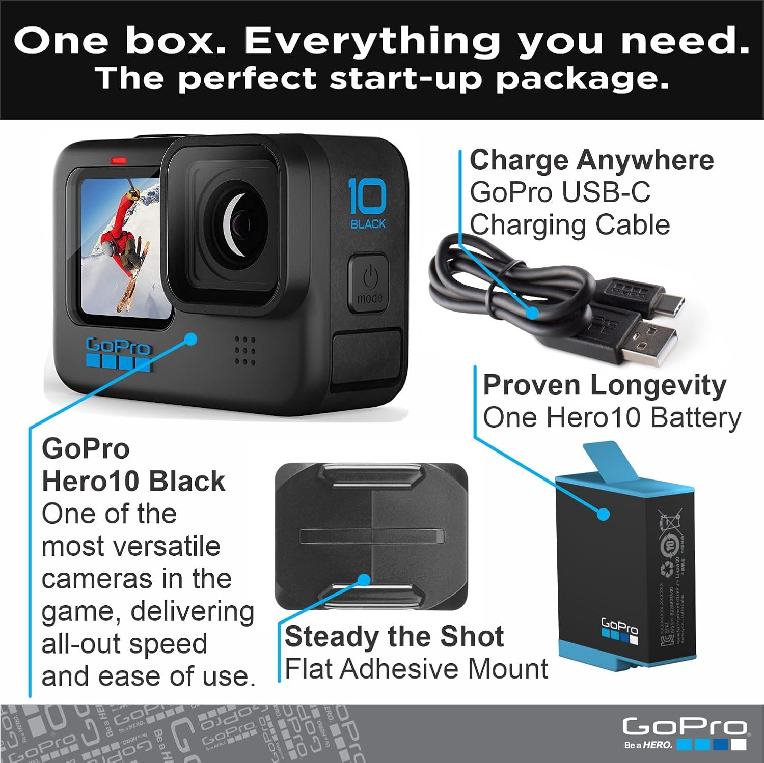 GoPro HERO10 Black- E-Commerce Packaging - Waterproof Action Camera with Front LCD & Touch Rear Screens  5.3K60 Ultra HD Video