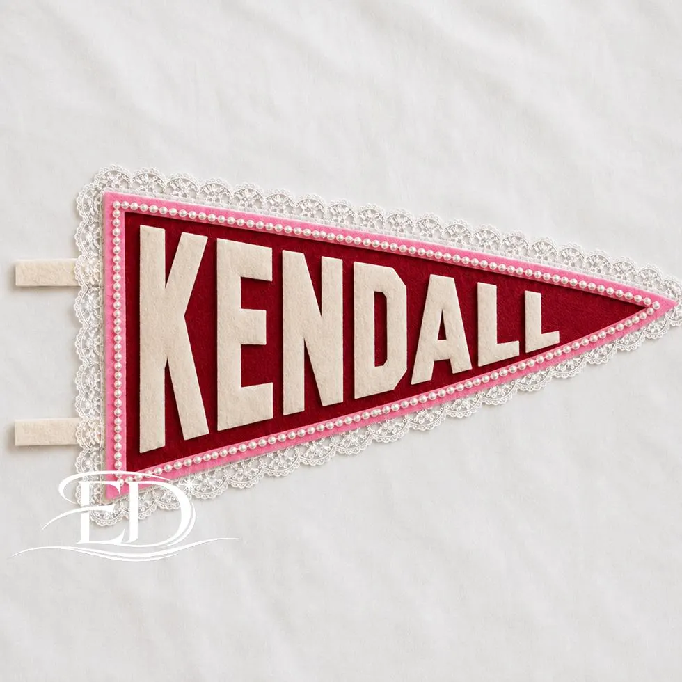 Custom Pennant Flag, Pearl & Lace Felt Pennant, Custom Name Dorm Decor, Custom Birthday Nursery Decor Keepsake