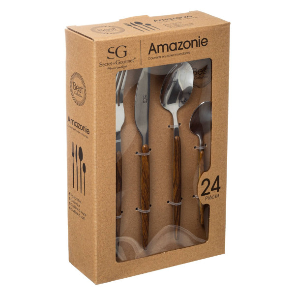 Komplet sztućców AMAZONIE, 24 elementy, z drewnianą rączką
