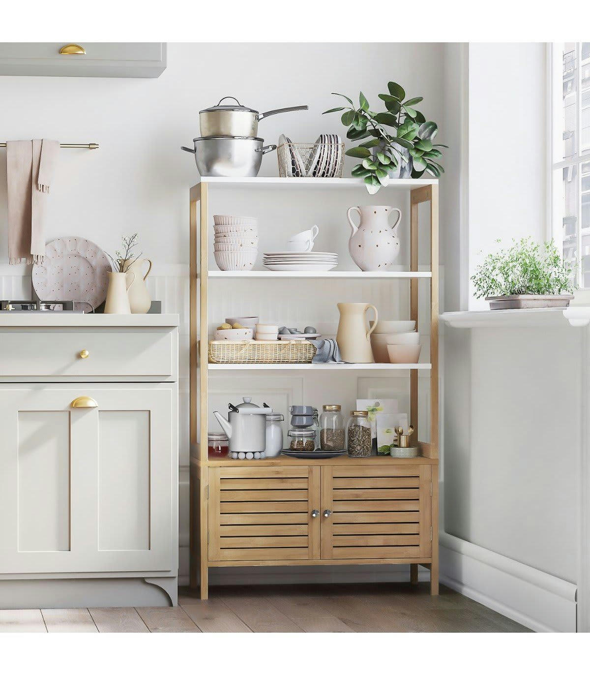 - Meuble de rangement salle de bain 2 portes et 3 étagères - L70 cm